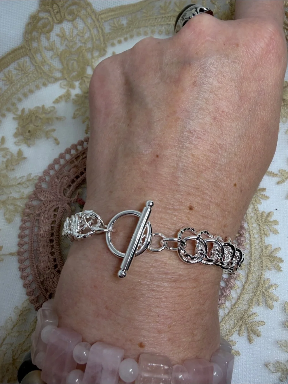 925 Sterling Silver Chainmail Toggle Bracelet Textured Links Clean Girl